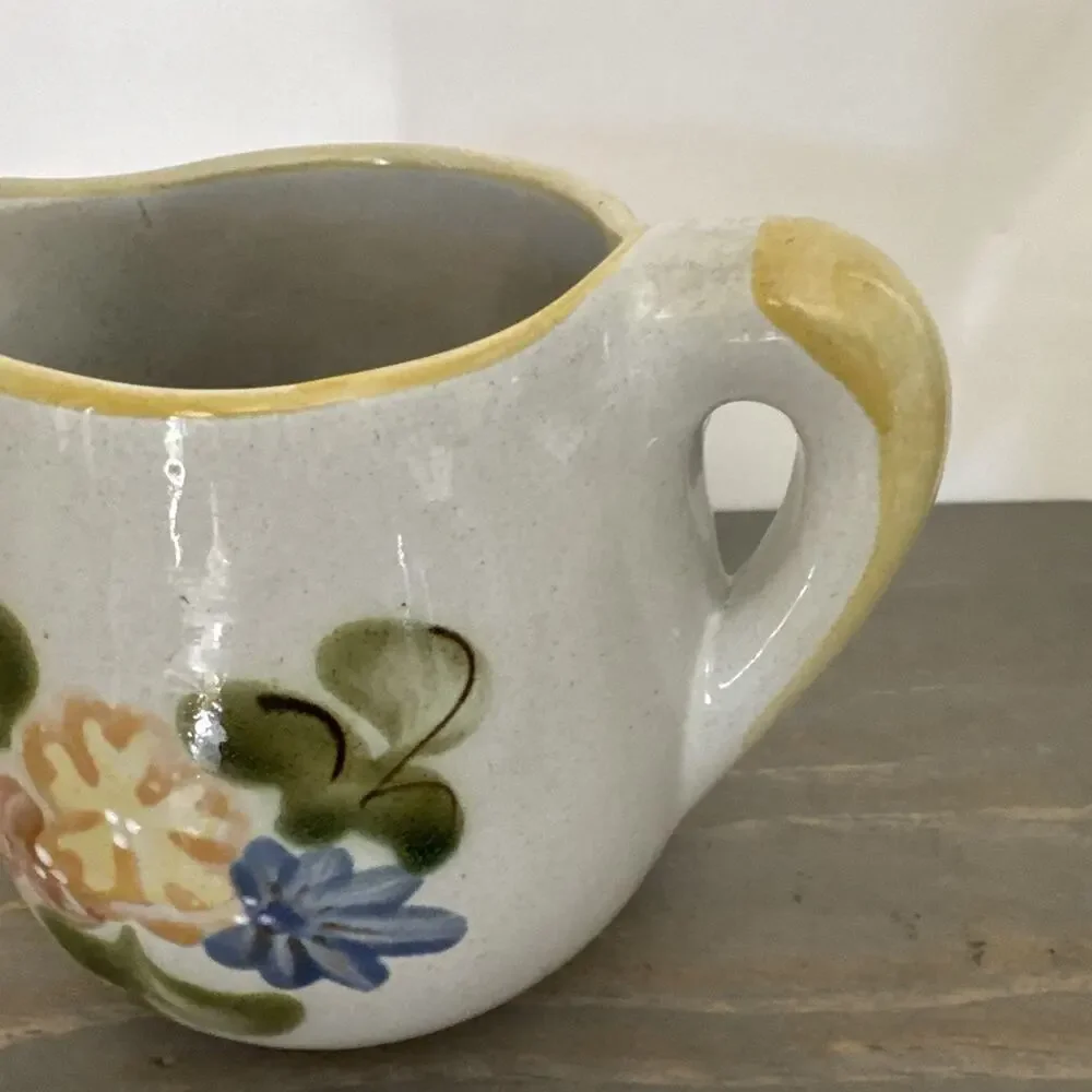 Louisville Stoneware Pitcher Country Flowers Yellow Kentucky Pottery 4.5” Inches